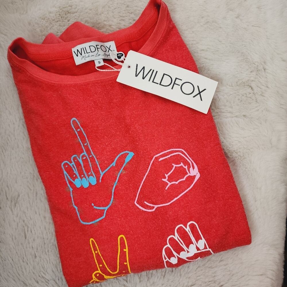 Wildfox Love Signs Graphic Oversized Sweatshirt Crimson Red Crewneck Pullover S - Picture 5 of 9